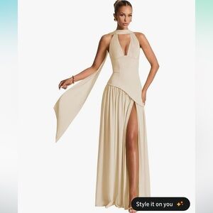 ROSETO Formal Halter Dress with Neck scarf